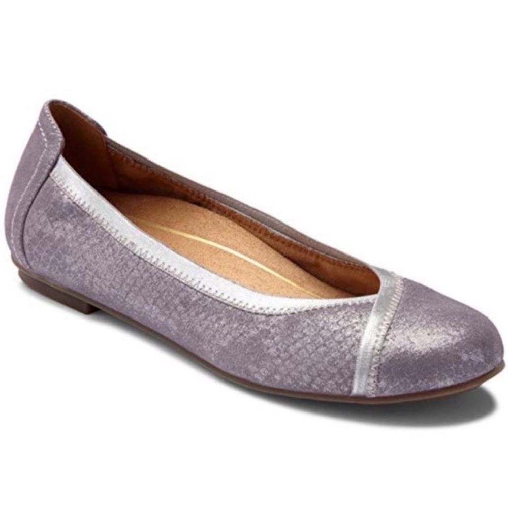Vionic Spark Caroll Snake Print Ballet Flats Closed Toe Suede Leather Purple 6 - Picture 1 of 7